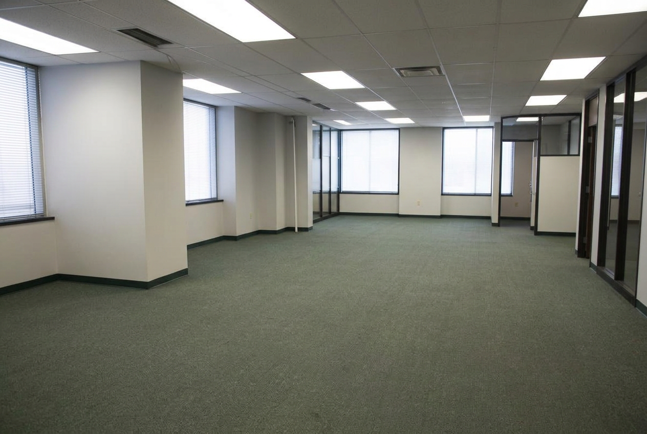 Clear, open office floor after a commercial cleanout
